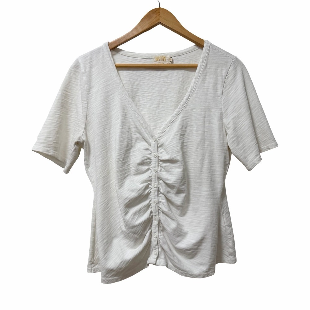 Nation LTD Carlotta Cotton V Neck Button Up Top Size XL White Capsule Minimalist